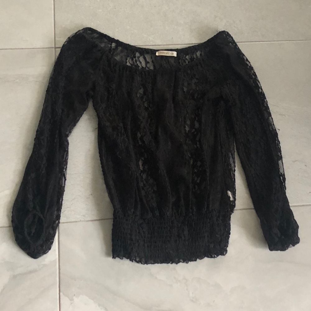 Black long sleeve lace off the shoulder blouse